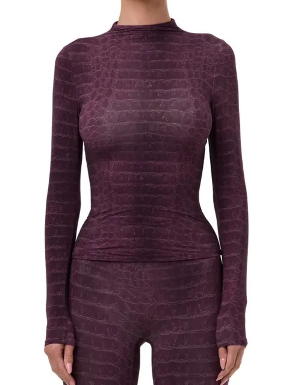 NWT Naked Wardrobe Dark Plum Crocodile Mockneck Long Sleeve Top